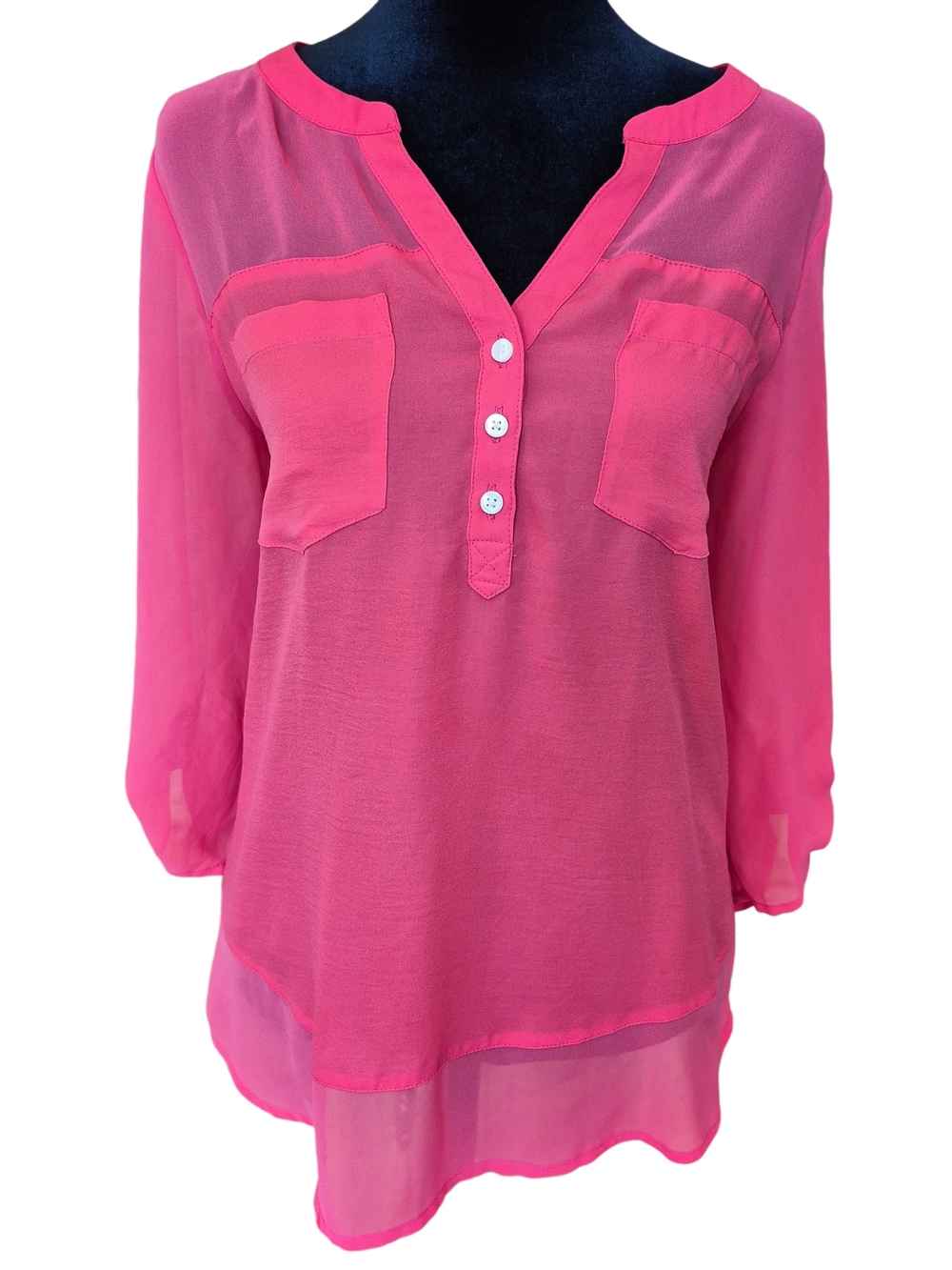 Express Pink Sheer Popover Blouse Medium Long Sleeve Portofino Style Top